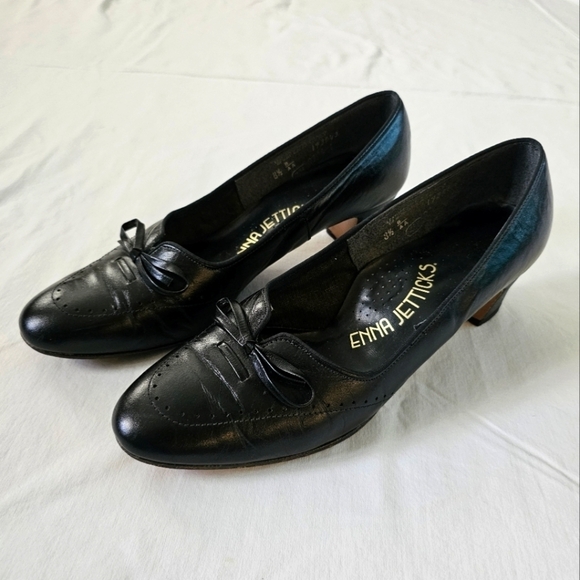 Enna Jetticks vintage leather preppy retro business casual bow heels Size 8.5 - Picture 1 of 6